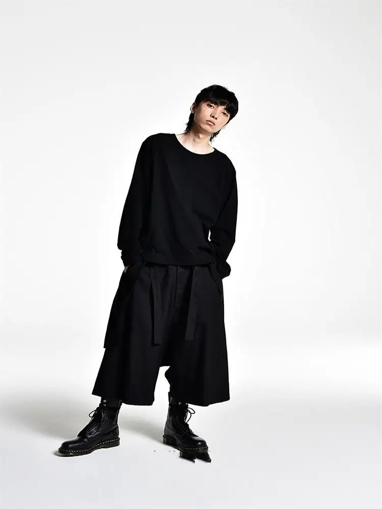 Men's Casual Pants Straight Leg Pants Wide Leg Pants Spring And Autumn New Black Elastic Waist Large Pocket Design Boot Pants
