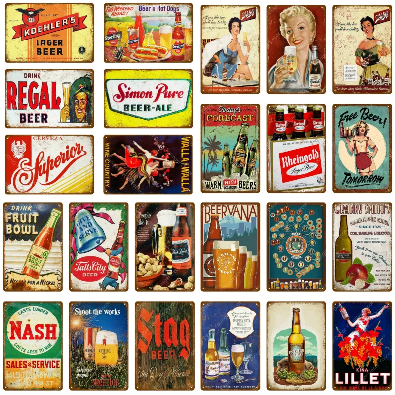 Alocohol Beer Plate Signs Poster Bar Pub Kitchen Wall Decor Vintage Classic Rust Metal Decoartive Plaques Art Crafts Tin Signs