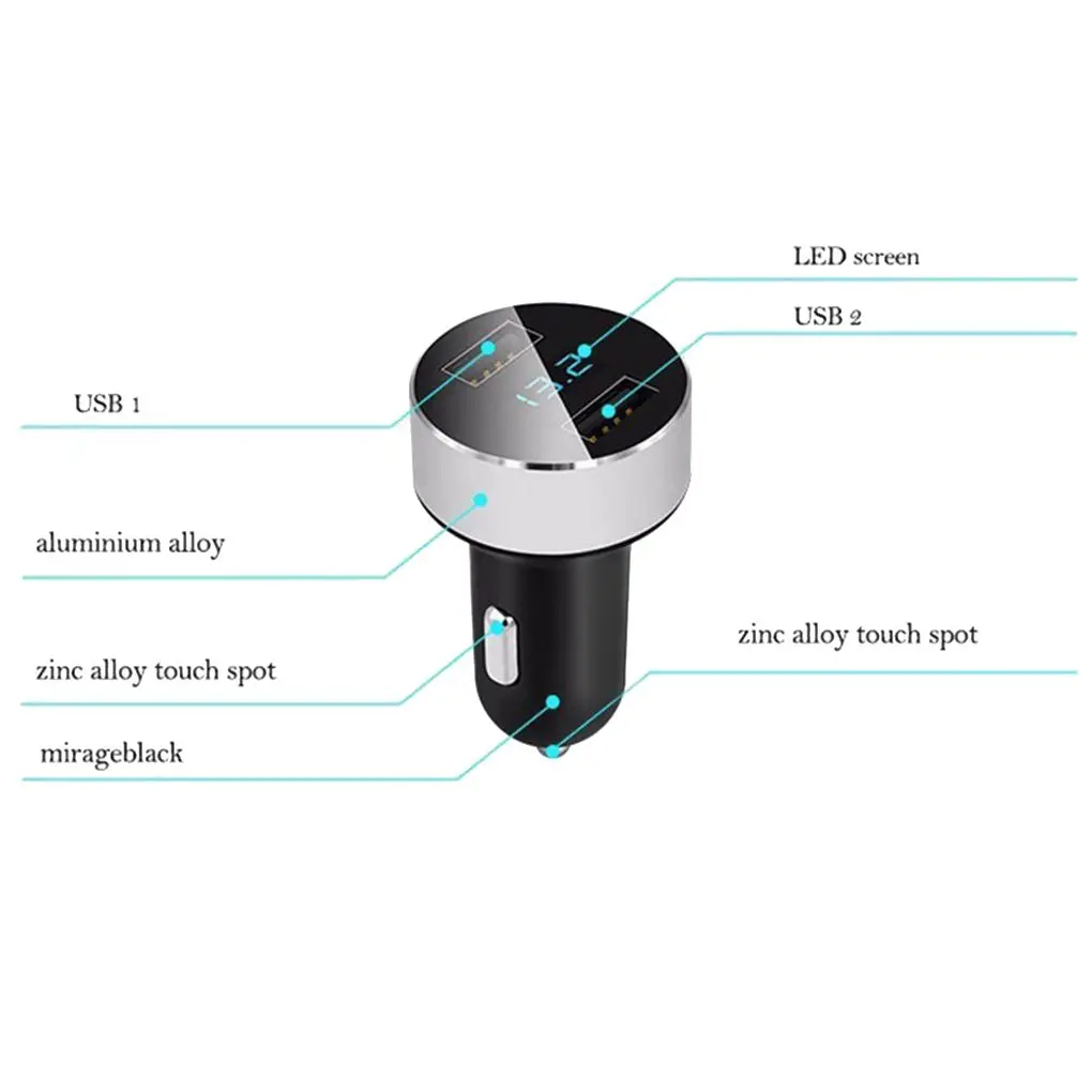 3.1A Dual USB Car Charger 2 Port LCD Display 12-24V Cigarette Socket Lighter Fast Car Charger Power Adapter For Smart Phone