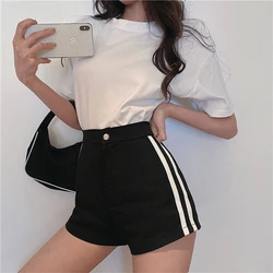 2021 Sexy Summer Contrast Striped Side Shorts Women Hot Shorts Jeans  Bandage High Waist Slim Black Female Denim Stretch Shorts