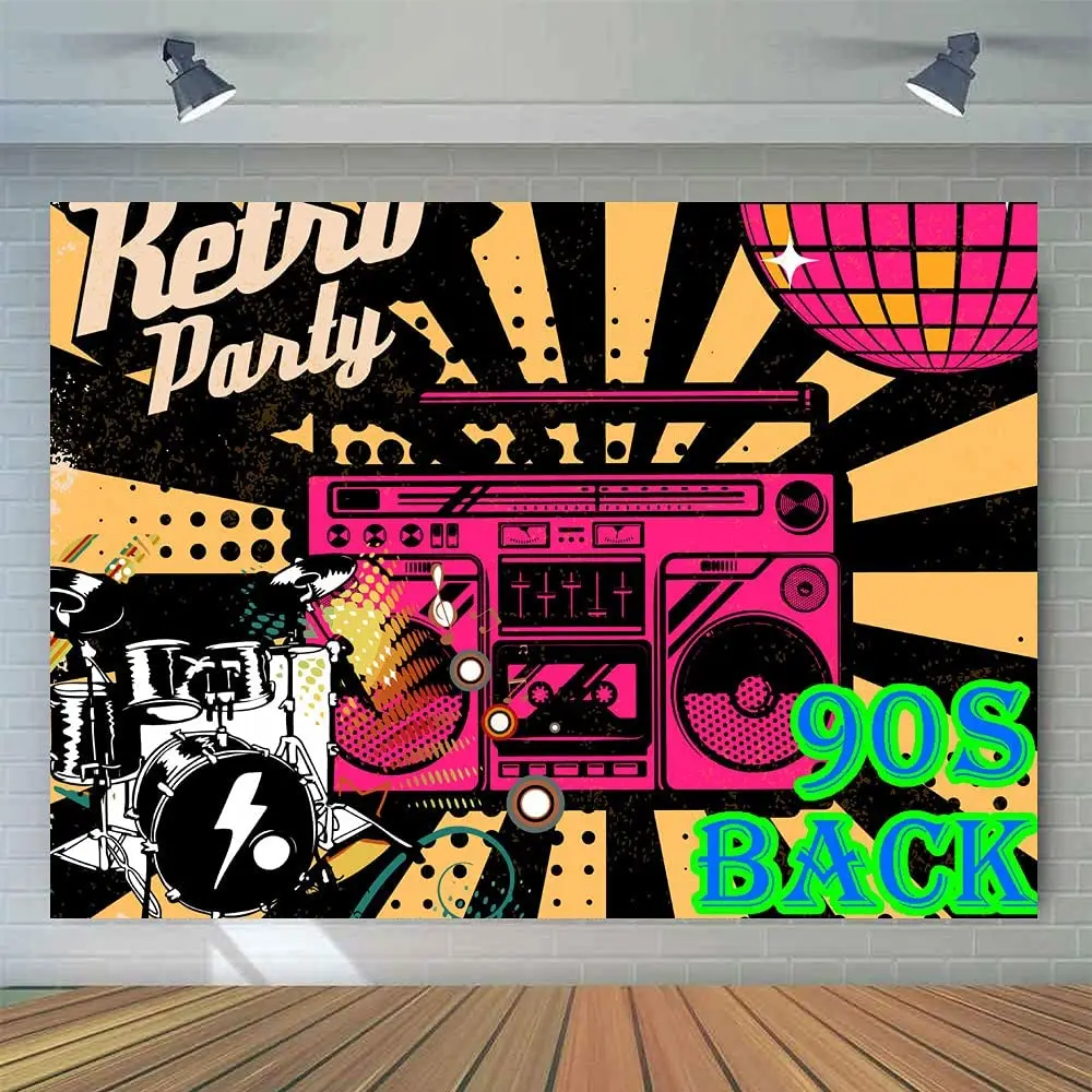 Back To The 90s Photography Backdrop Vintage Radio Retro Disco Drum Music Adult Happy Birthday Party Decor Background Supplies