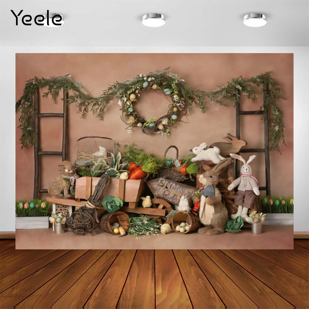 Yeele 부활절 농장 헛간 토끼 토끼 계란 아기 초상화 배경 사진 스튜디오를위한 비닐 사진 배경 Photocall