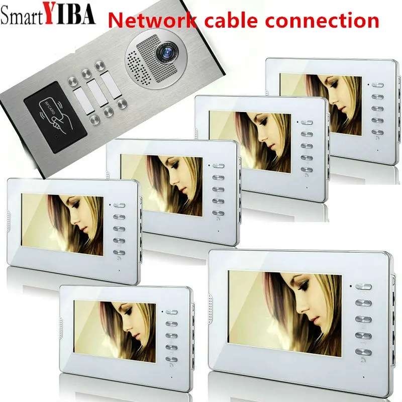 2021 Upgrade Versions 6 Units Apartment intercom Video door phone network Cable Connect, Single-Supply, ID Keyfobs Unlock