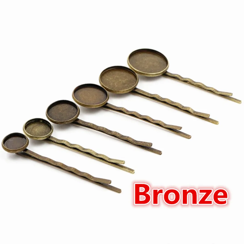 8 10 12 14 16 18 20mm 10pcs High Quality  Bronze Plated Copper Material Hairpin Hair Clips Hairpin Base Setting Cabochon Cameo