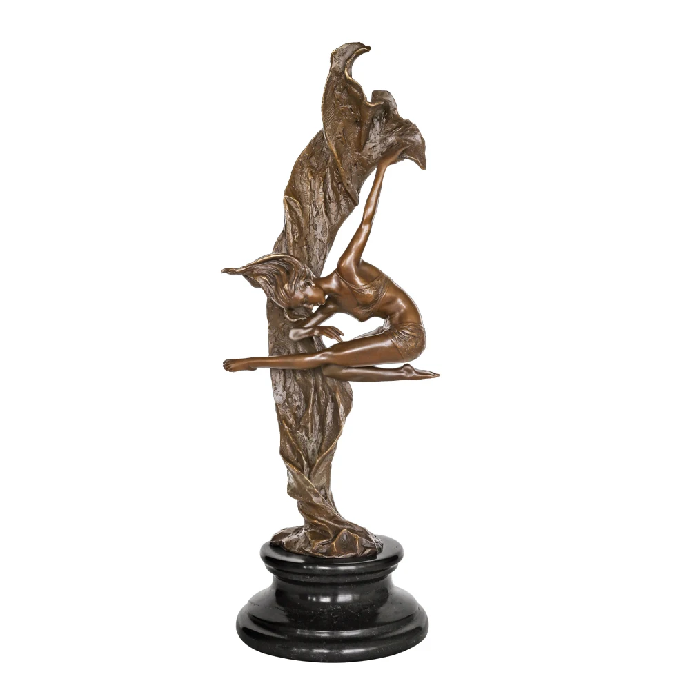 Bronze Dance Girl Sculpture Figurine Modern Female Dancer Statue Exquisite Art Indoor Bedroom Ornament