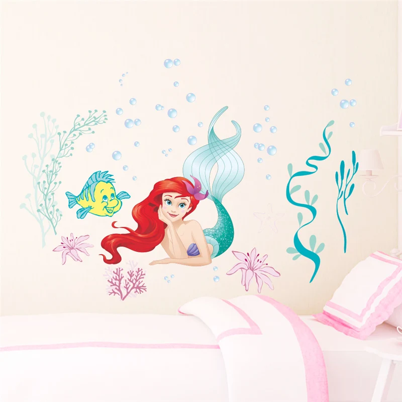 Ariel Princess Mermaid Underwater Bubble Wall Sticker For Bathroom Kids Room Home Decoration Diy Anime Movie Wall Art Decals