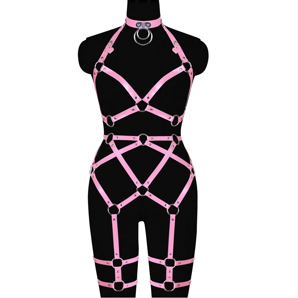 

Punk PU Leather Straps Gothic Clothes Chest Sexy Lingerie Women Harness Bra Full Body Harness Belt Bondage Suspenders Belts Set