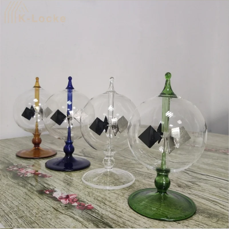 4 Blades Rotating Glass Windmill Solar Power Radiometer Creative Craft Decoration Home School Teaching Study Office Supplies