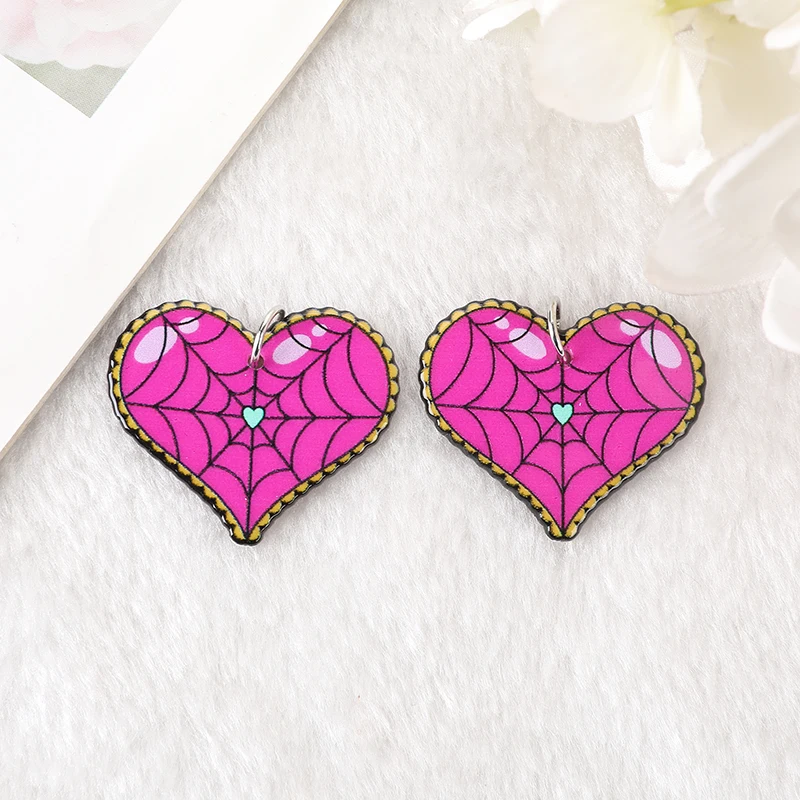 12Pcs Hollaween Acrylic Charms Spooky Bloody Spider Heart Pendant For Earring Necklace Diy Making