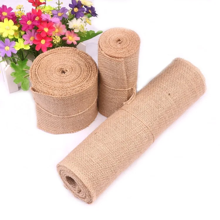 5-30CM Natural Jute Linen Fabric 20M Jute Linen Ribbon Roll Hessian Table Runner Wedding Party Supplies Spring Decoration