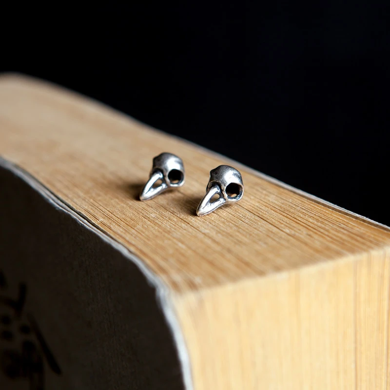 MKENDN-pendientes de estilo gótico 3D, joyería oscura de Plata de Ley 925, Retro, Calavera, Cuervo, pájaro