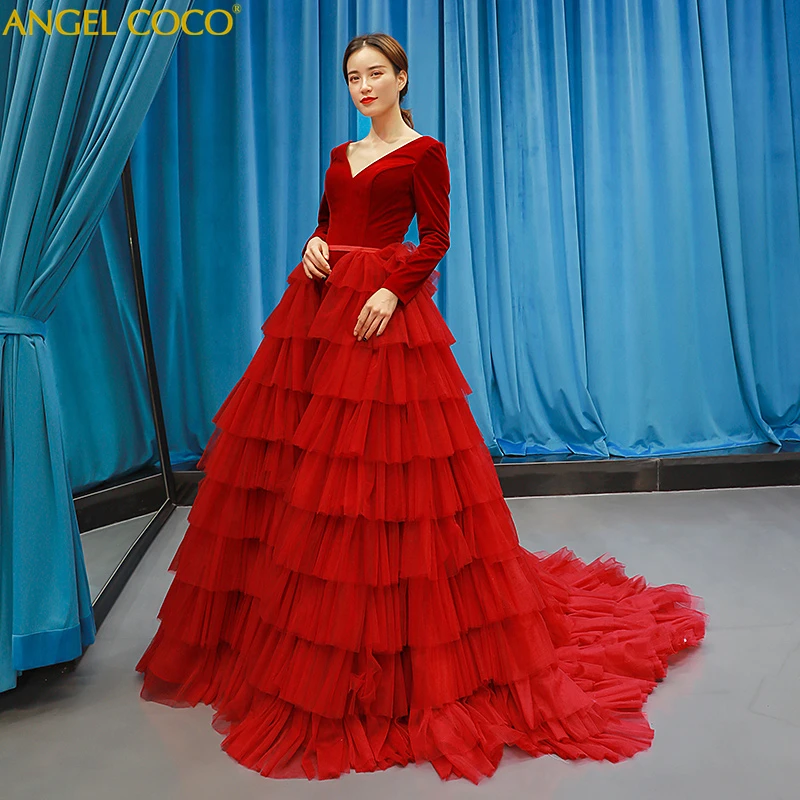 Luxury Tulle Velvet Red Evening Dresses Long Evening Gown Party Occasion Formal Prom Dresses Maternity Vestido De Noche Sukienki