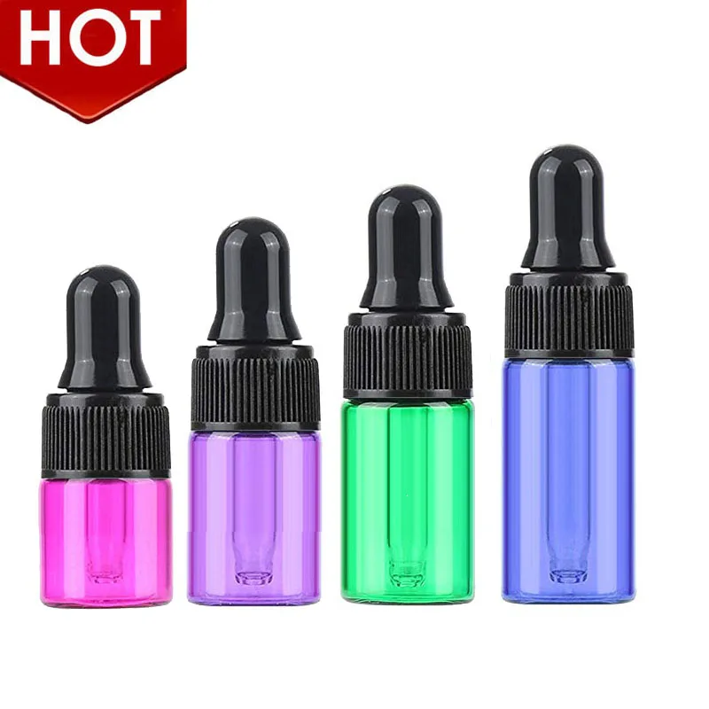 

100pcs Colorful 1ml 2ml 3ml 5ml Glass Dropper Bottle Portable Aromatherapy Essential Oil Perfume Sample Mini Vial