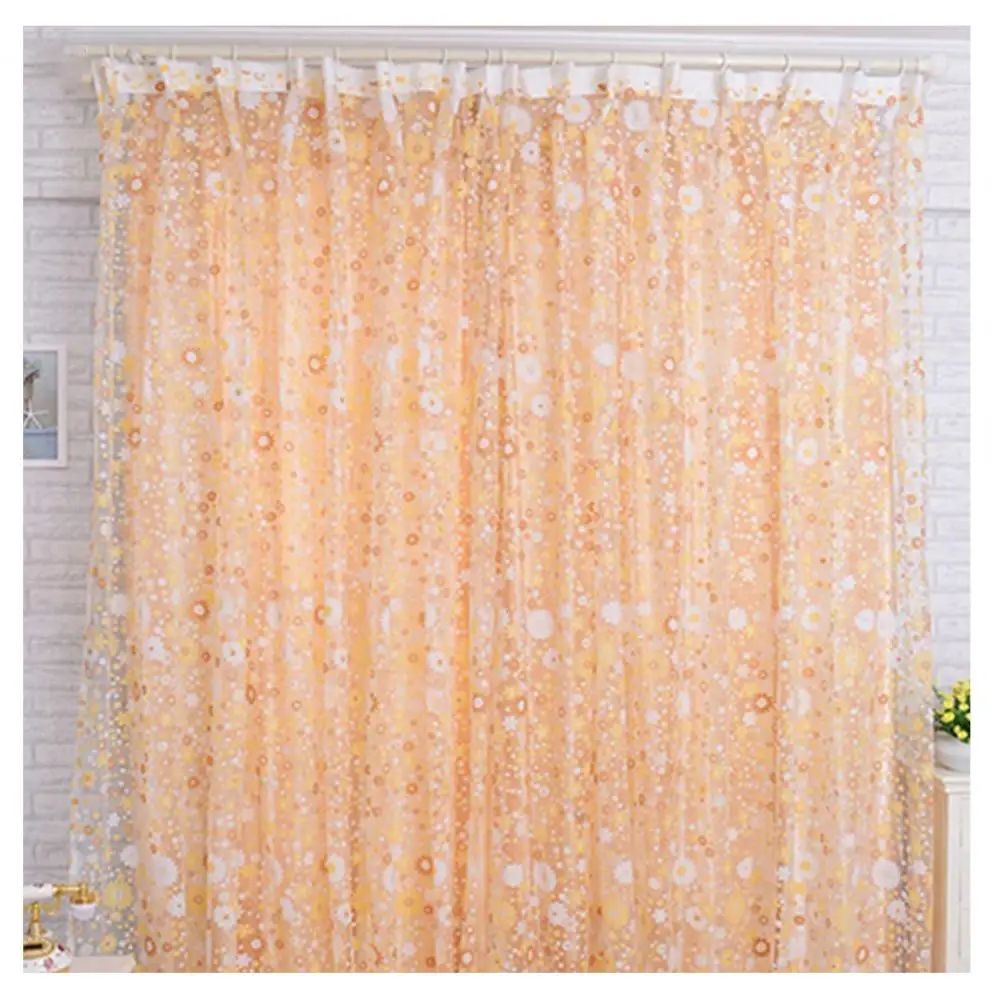 Window Curtain Translucent Floral Pattern Wide Application Room Decor Pastoral Balcony Valance for Home Office Cafe