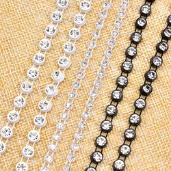 5 Yards/Lot Glass Rhinestone Lace Trim Banding with Black and White Mesh Fabric Ribbon Fringe for Dress Shoes Bags Decoration