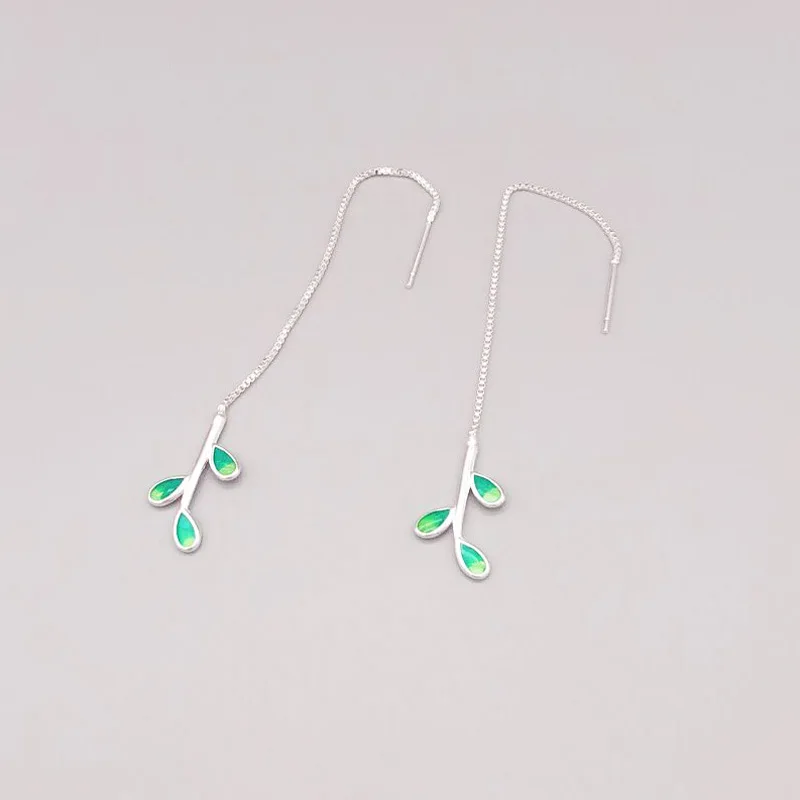 REETI Hot Sale Long Green leave 925 Sterling Silver Earrings For Women Fashion Jewelry sterling-silver-jewelry pendientes