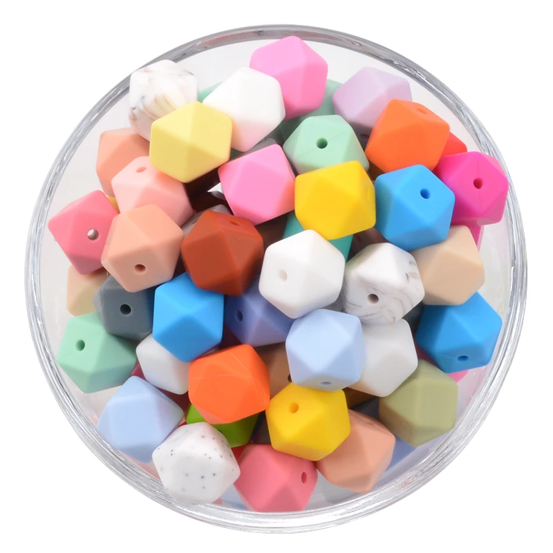 Lofca 100Pcs 14Mm Mini Hexagon Siliconen Kralen Bpa Gratis Food Grade Fopspeen Ketting Kralen Baby Tandjes Ketting diy Chew Speelgoed