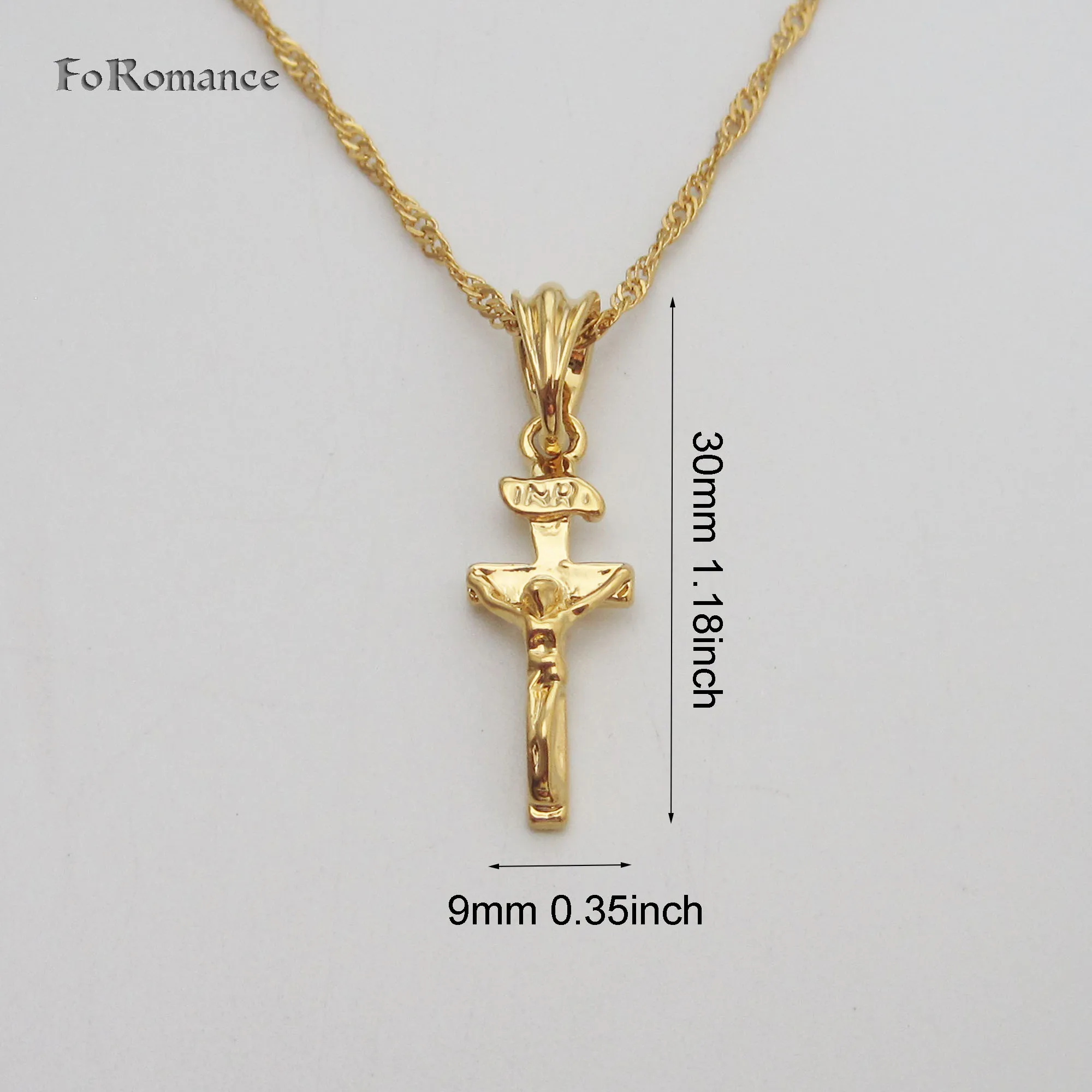 10 STYLES YELLOW GOLD PLATED 18INCH WATER WAVE CHAIN JESUS CHRIST ON IT PLAIN SURFACE INRI PENDANT CROSS NECKLACE