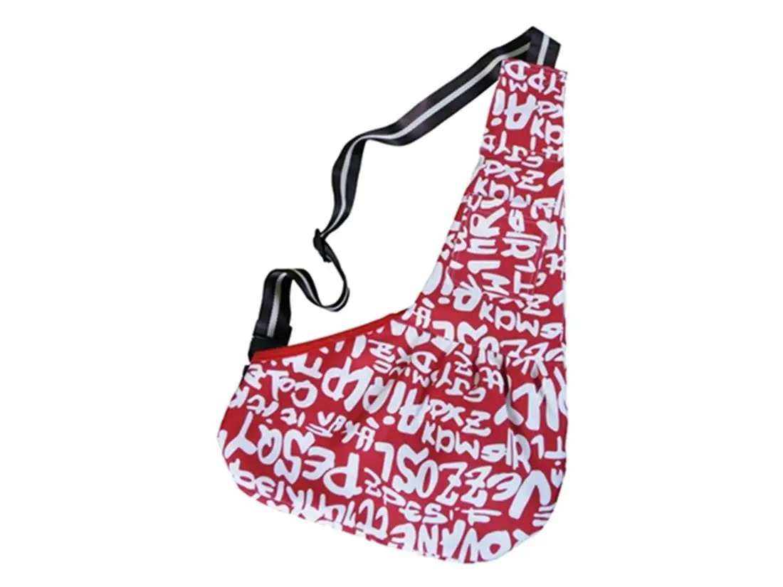 Red Pet Carrier Bag for Dog, Cat, Puppy, Letter Pattern Sling, Single Shoulder Bag, Front Chest Carrier, Outdoor Travel