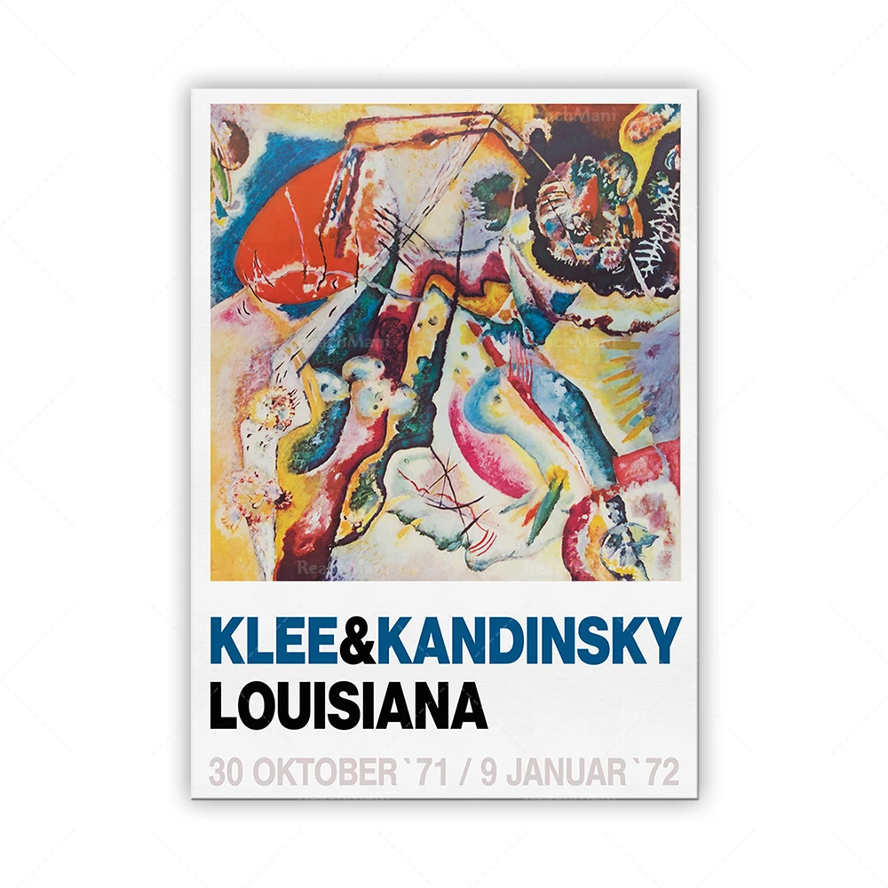 Cartel de exposición de Kandinsky, impresión de Wassily Kandinsky, Paul Klee, Museo de Louisiana de los años 70, Bauhaus, Repr de impresión de exposición vintage
