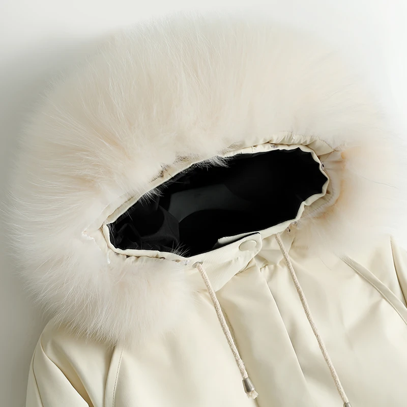 Veste coréenne mi-longue épaisse en duvet de canard pour femme, manteau chaud en vraie fourrure de renard, Parka à capuche, vêtements d'extérieur, 2019, hiver 3021