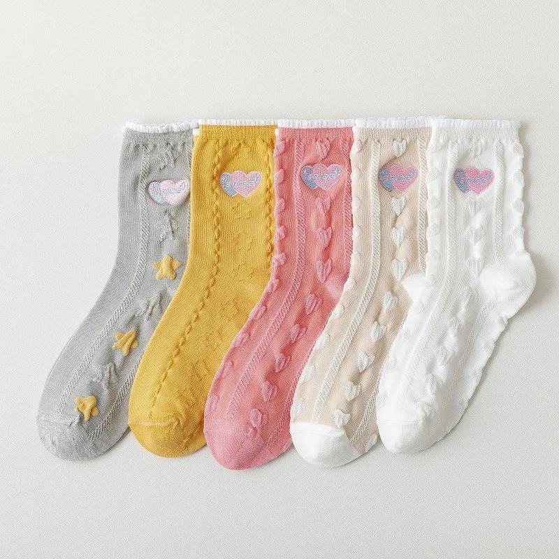 

Lolita Stockings Lace Korean Female Autumn Cute Japanese Trend Candy Color Girl Socks Gift Love Star Embroidery