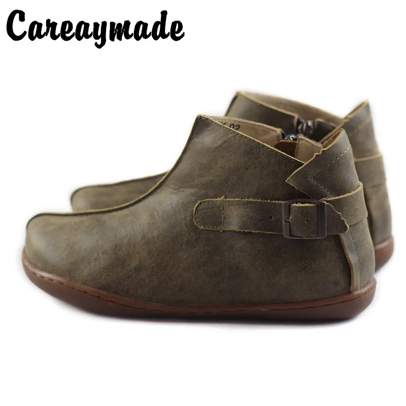 Careaymade-Handmade 100% Genuine leather short boots,female warm wool ankle boots,women Plus Size Casual bare foot flat shoes