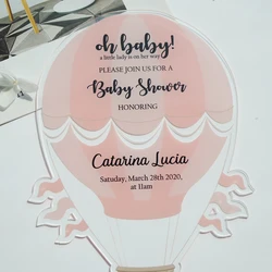 Kształt balonu akrylowe zaproszenie z kolorowym nadrukiem Quinceanera chrzest karty niestandardowe słowa Baby Shower zaproszenie