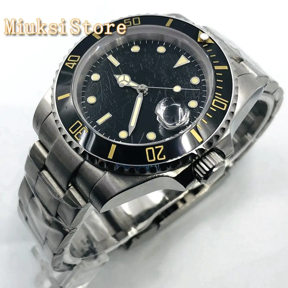 

Bliger 40mm mens top watch silver case sapphire glass date window ceramic bezel stainless steel waterproof mens automatic watch