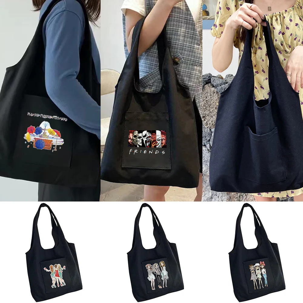 Tote Bag Women‘s Shopping Bags Commuter Shopper Canvas Bag Reusable Friends Series Pure Cotton Grocery Bolsas Eco Handbags