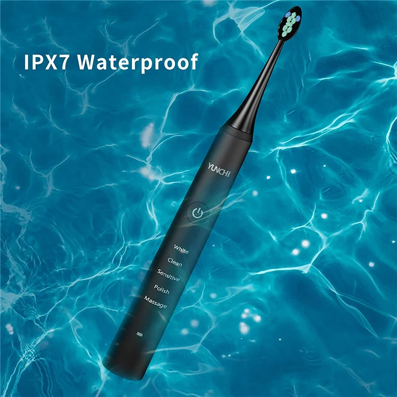 YUNCHI Âm Bàn Chải Đánh Răng Điện 5 Chế Độ USB Sạc 2 Phút Hẹn Giờ IPX7 Lông Bàn Chải Mềm Mại Răng Miệng Vệ Sinh Thay Thế Đầu Bàn Chải