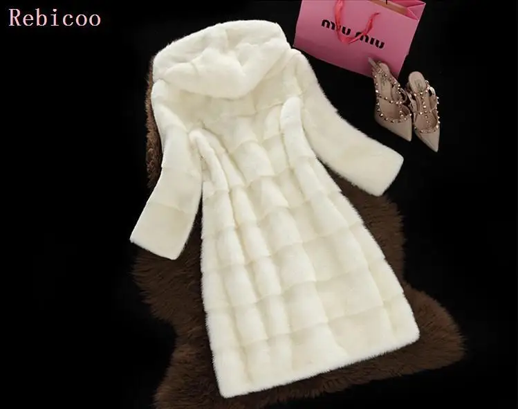 Abrigo de piel falsa para mujer, chaqueta de manga larga, corte ondulado, piel de conejo auténtica, abrigo cálido de invierno con capucha