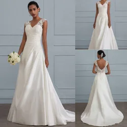 Vestido de novia de encaje con espalda descubierta para mujer, vestido de gasa de talla grande 5XL, 4XL, 3XL, cuello bajo, blanco