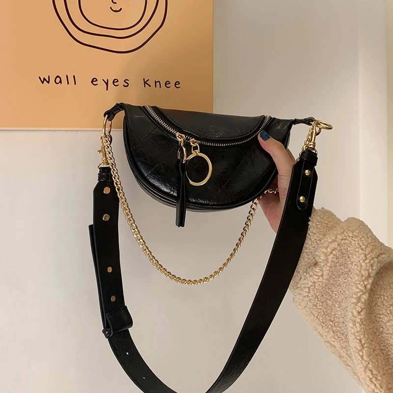 Vintage Quality Leather Chain Crossbody Bags Women Small Shoulder Messenger Bag Lady Waist Bag Female Casual Handbags and Purses