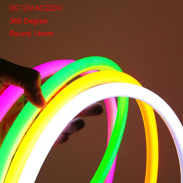 

5m Round Soft LED Neon Strip AC220V 240v DC12V DC24V 16mm Round Flex 120pcs 2835/m 360 Degree Lighting Neon Flexible Strip IP67