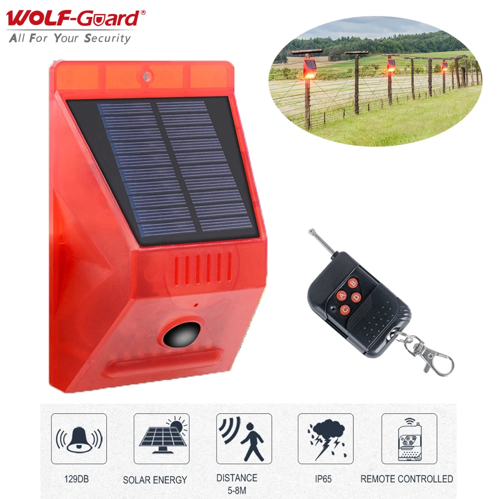 

Беспроводная Солнечная Сирена Wolf-Guard 129dB, 8 светодиодов, мигает, защищает от непогоды