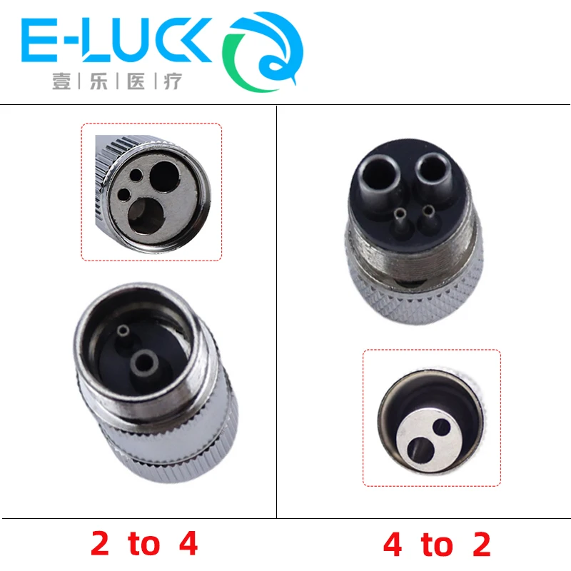 

2Pcs Dental Stainless Steel Handpiece Spare Part Adapter 2 to 4/ 4 to 2 Connector