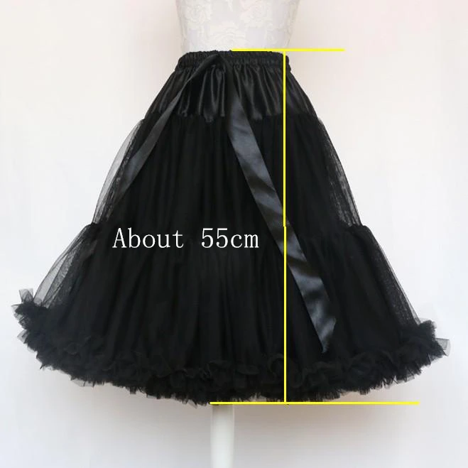 Anágua de tule para Cosplay, Underskirt Crinolina, Rockabilly Swing Tutu Skirt, Prom de casamento, branco, preto, vermelho, 55cm Comprimento