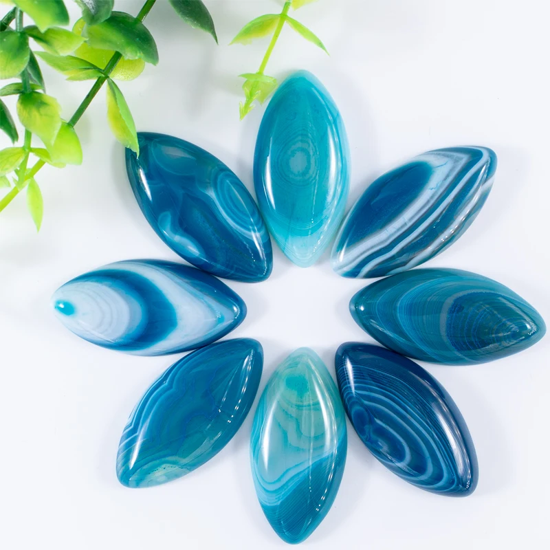 Natural Cabochon Oval Agate Beads Blue Purple Striped Stone Loose Charms For DIY Jewelry Making Necklace Bracelet Craft Gift