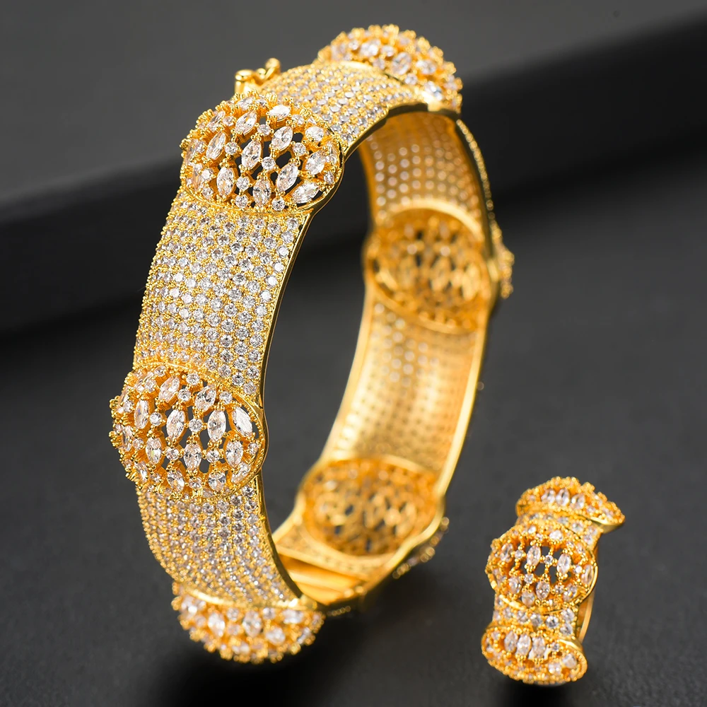 

Kellybola Luxury Wide Cubic Zirconia Bracelet/Ring Jewelry Sets Female Wedding Banquet Anniversary Accessories Exquisite Women