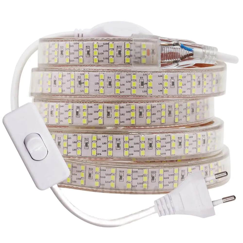 276led LED Strip Light 2835 5050 220V with ON/OFF Switch Waterproof 120led Flexible LED Lights Home Decoration Indoor Lighting