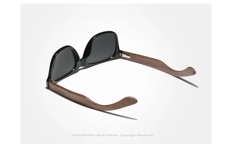 KINGSEVEN Vintage handgefertigte Sonnenbrille aus schwarzem Walnussholz für Herren und Damen, polarisierte Spiegelgläser für Damen und Herren, UV400 – Detail 6