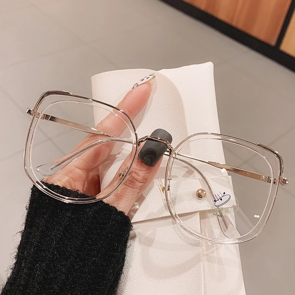 2022 New Fashion Oversized Square Women Glasses Frame Vintage Clear Anti-Blu-Ray Eyewear Men Optical Pink Frame Computer Goggle