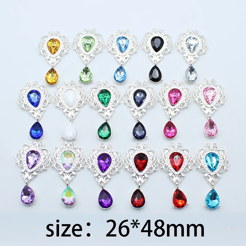 New 26*48mm 10pcs Acrylic Rhinestone Brooch Accessories DIY Wedding Invitation Card Wine Glass Gift Box Jewelry Decoration