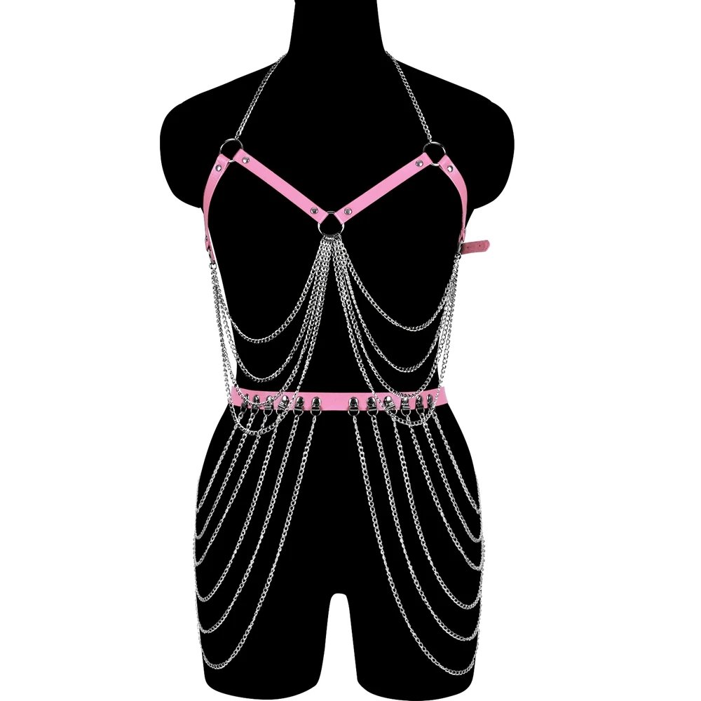 Rave Wear – ensemble de Bondage en cuir, Lingerie Punk Sexy, bas gothique, ceinture porte-jarretelles, soutien-gorge, robe érotique