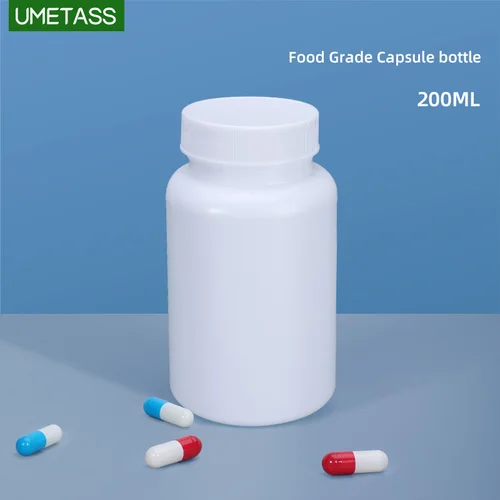 UMETASS-botella de píldora gruesa de 200ML, contenedor de reactivo de píldora de medicina en polvo sólido para suplementos, vitaminas y medicina, 20 unids/lote
