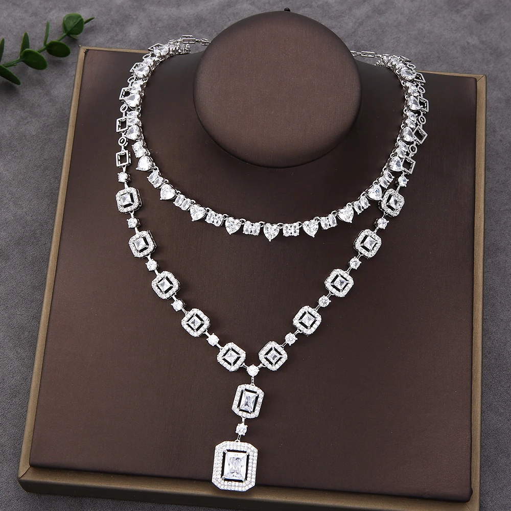 Trendy Square Pendant Wedding Choker Heavy Necklace Stackable for Women Girlfriend Wife Gift N0439