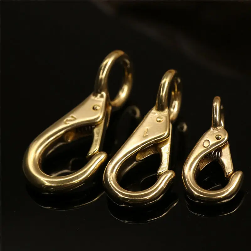 1 x Solid brass snap hook fixed eye trigger clasp for leather craft bag strap belt horse gear marine pet rope leashes clips