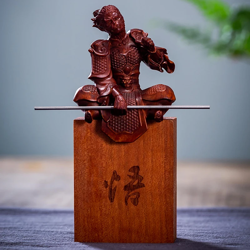 

XS338- 8X6X4 CM Sun wukong Boxwood Sculpture Monkey King Wood Carving Statue Collection Ornaments