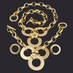 AMUMIU Gold Color Jewelry Set For Women Round Style Necklace Bracelet Earring Sets Dubai African New Fashion Party Gift HJS143